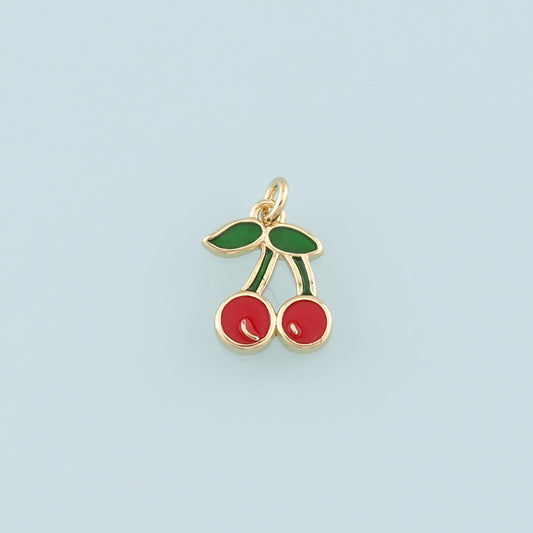 Gold Cherry Charms,18K Gold Filled Enamel Cherry Pendant,Fruit Charm Bracelet Necklace for DIY Jewelry Making Supply