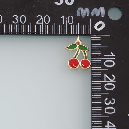 18K Gold Filled Cherry Enamel Charm Pendant for Jewelry Making