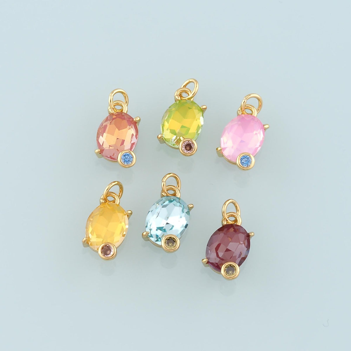 Gold Oval Crystal Charm,18K Gold Filled Crystal Pendant Bracelet Necklace for DIY Jewelry Making Supply