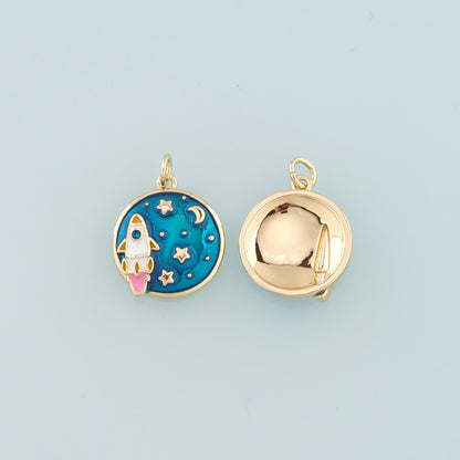 Gold Rocket Charms,18K Gold Filled Enamel Starry Sky Charm Bracelet Necklace for DIY Jewelry Making Supply