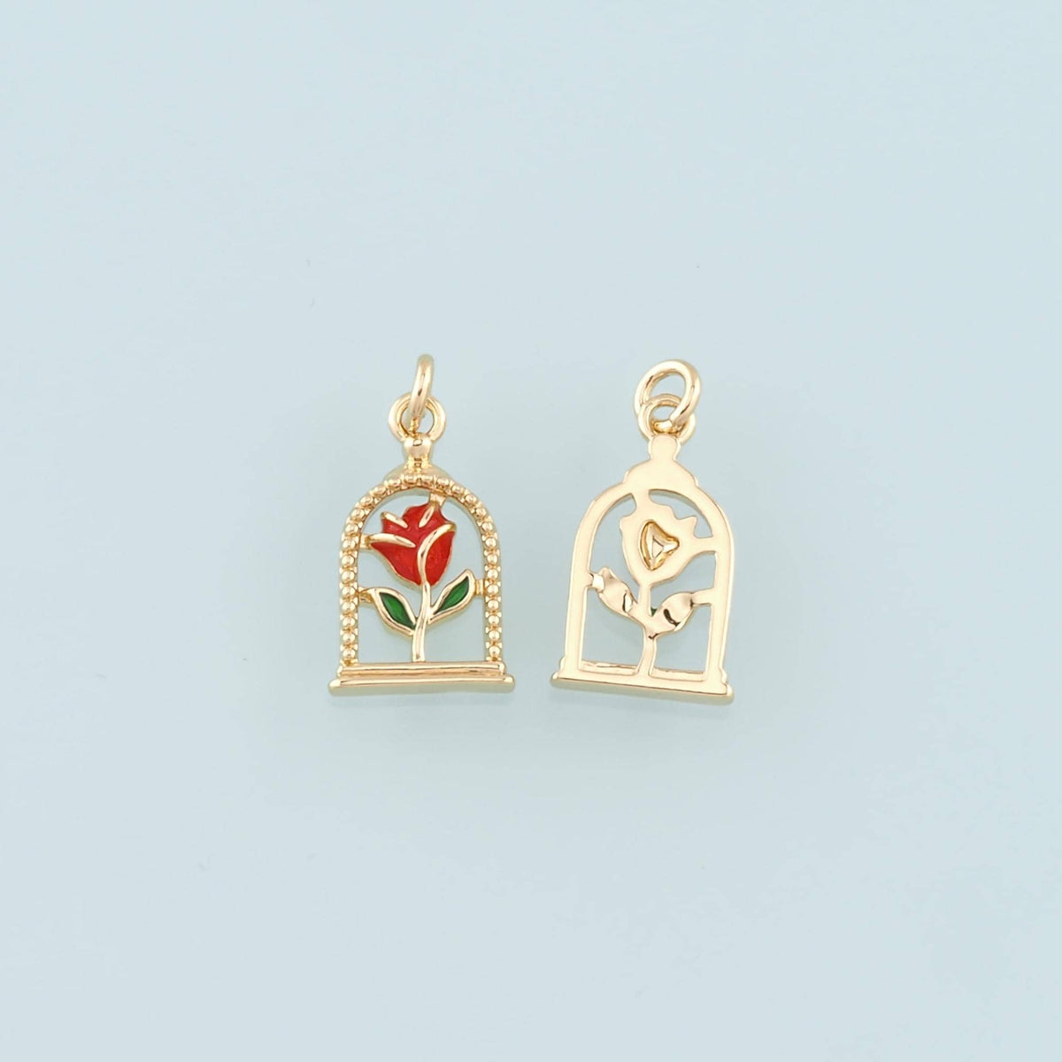 Gold Rose Charm,18K Gold Filled Rose Pendant,Enamel Flower Charm Bracelet Necklace for DIY Jewelry Making Supply