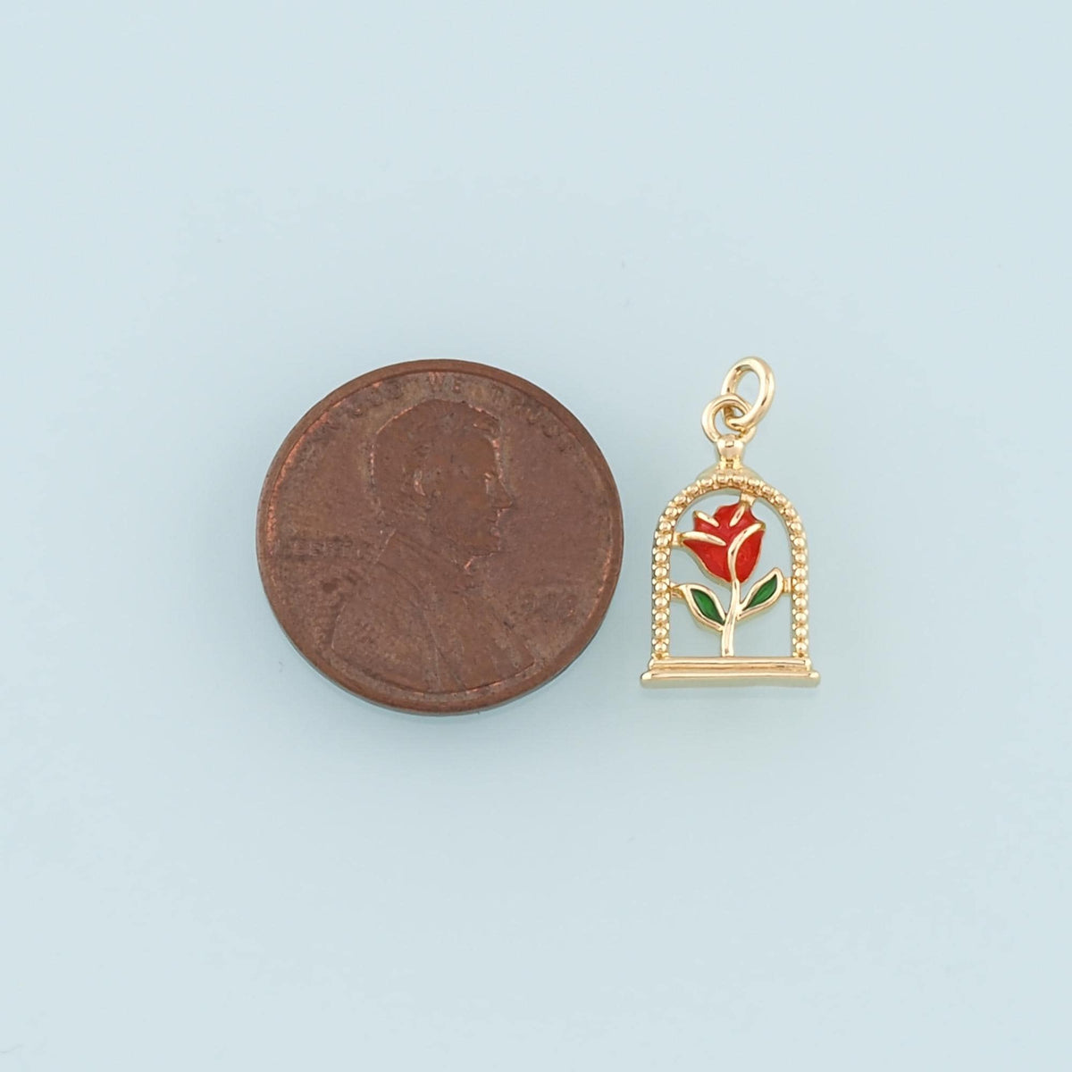 Gold Rose Charm,18K Gold Filled Rose Pendant,Enamel Flower Charm Bracelet Necklace for DIY Jewelry Making Supply