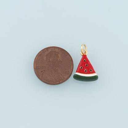 Gold Watermelon Charms,18K Gold Filled Watermelon Pendant,Enamel Fruit Charm Bracelet Necklace for DIY Jewelry Making Supply