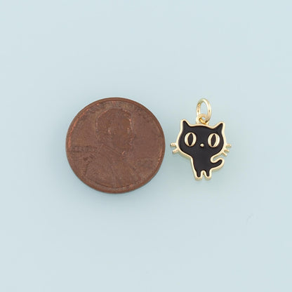 18K Gold Filled Enamel Cat Charm Pendant for Jewelry Making