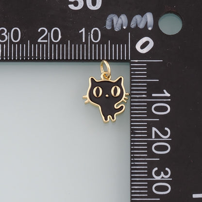 18K Gold Filled Enamel Cat Charm Pendant for Jewelry Making