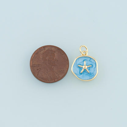 Gold Starfish Charms,18K Gold Filled Sea Star Pendant,Enamel Starfish Charm Bracelet Necklace for DIY Jewelry Making Supply