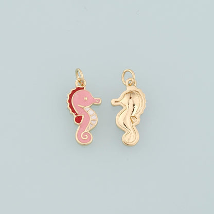 Gold Seahorse Charms,18K Gold Filled Seahorse Pendant,Enamel Seahorse Charm Bracelet Necklace for DIY Jewelry Making Supply
