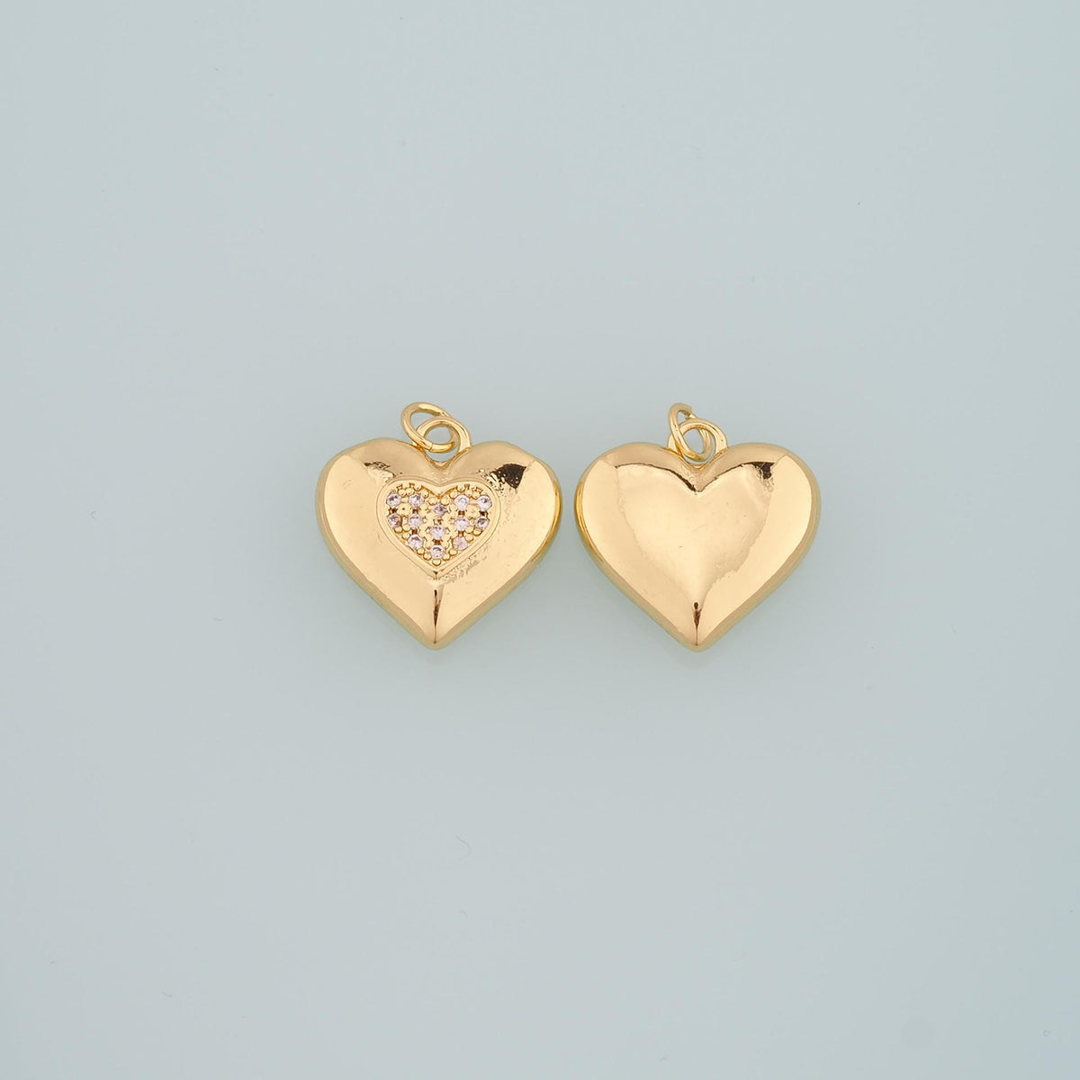 18K Gold Filled Heart Pendant,CZ Micro Pave Heart Charm Bracelet Necklace for DIY Jewelry Making Supply