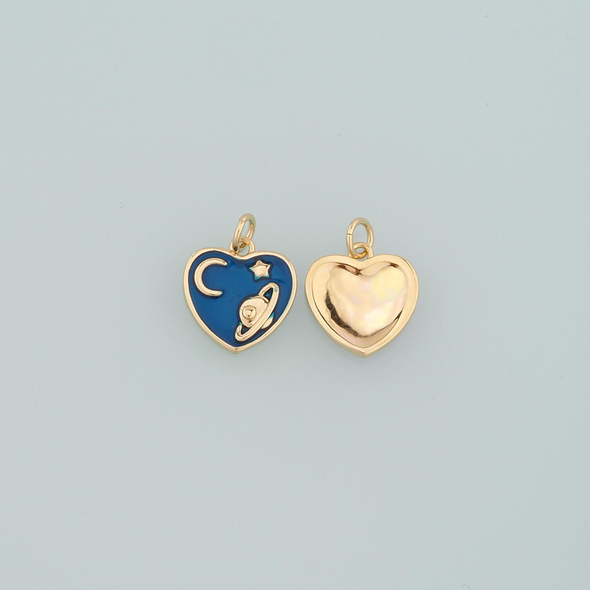 18K Gold Filled Saturn Pendant,Enamel Heart Saturn Charm Bracelet Necklace for DIY Jewelry Making Supply