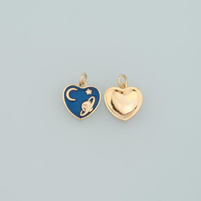 18K Gold Filled Saturn Pendant,Enamel Heart Saturn Charm Bracelet Necklace for DIY Jewelry Making Supply