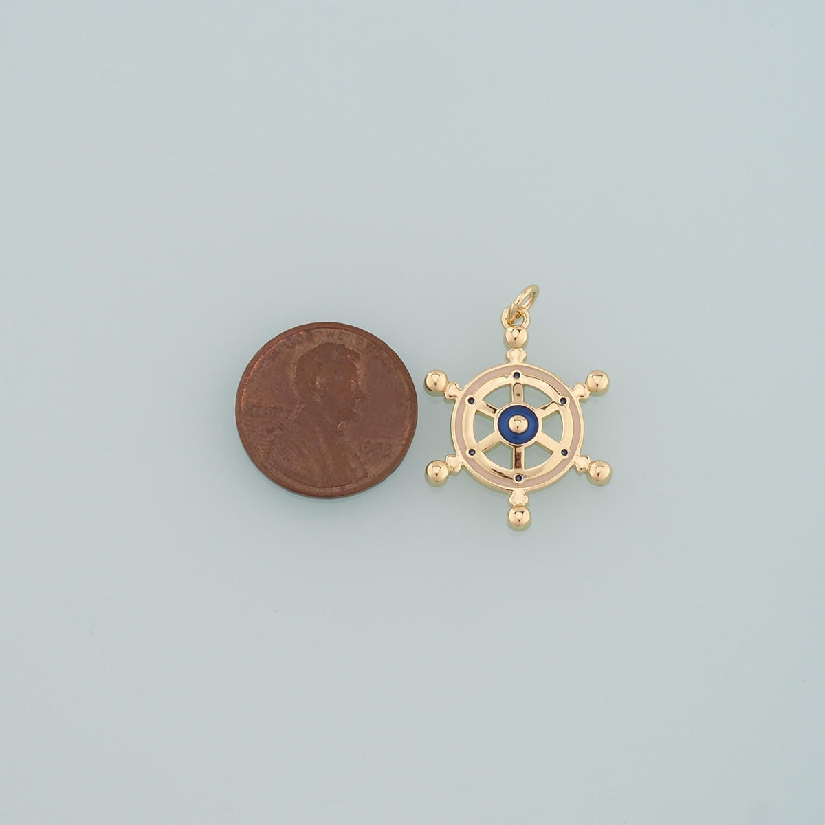 Gold Rudder Charm,18K Gold Filled Rudder Pendant,Enamel Navigation Charm Bracelet Necklace for DIY Jewelry Making Supply