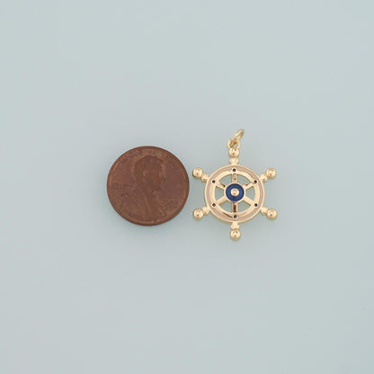 Gold Rudder Charm,18K Gold Filled Rudder Pendant,Enamel Navigation Charm Bracelet Necklace for DIY Jewelry Making Supply