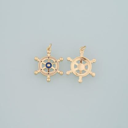 Gold Rudder Charm,18K Gold Filled Rudder Pendant,Enamel Navigation Charm Bracelet Necklace for DIY Jewelry Making Supply