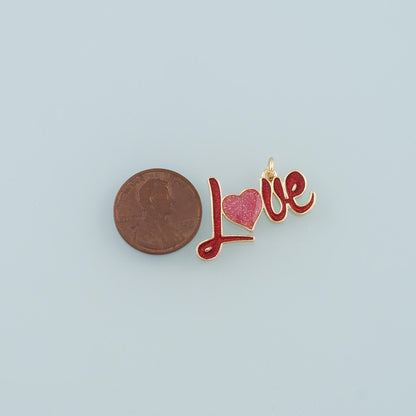 18K Gold Filled Love Pendant,Enamel Heart Charm Bracelet Necklace for DIY Jewelry Making Supply