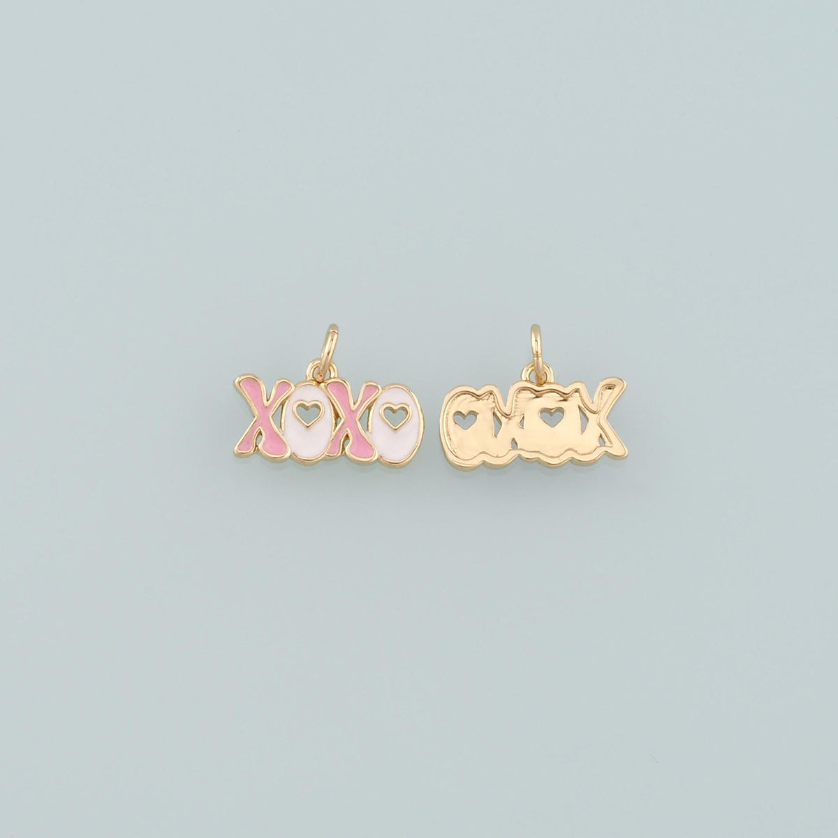Gold XOXO Charm,18K Gold Filled XOXO Pendant,Enamel Heart Charm Bracelet Necklace for DIY Jewelry Making Supply