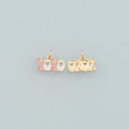 Gold XOXO Charm,18K Gold Filled XOXO Pendant,Enamel Heart Charm Bracelet Necklace for DIY Jewelry Making Supply