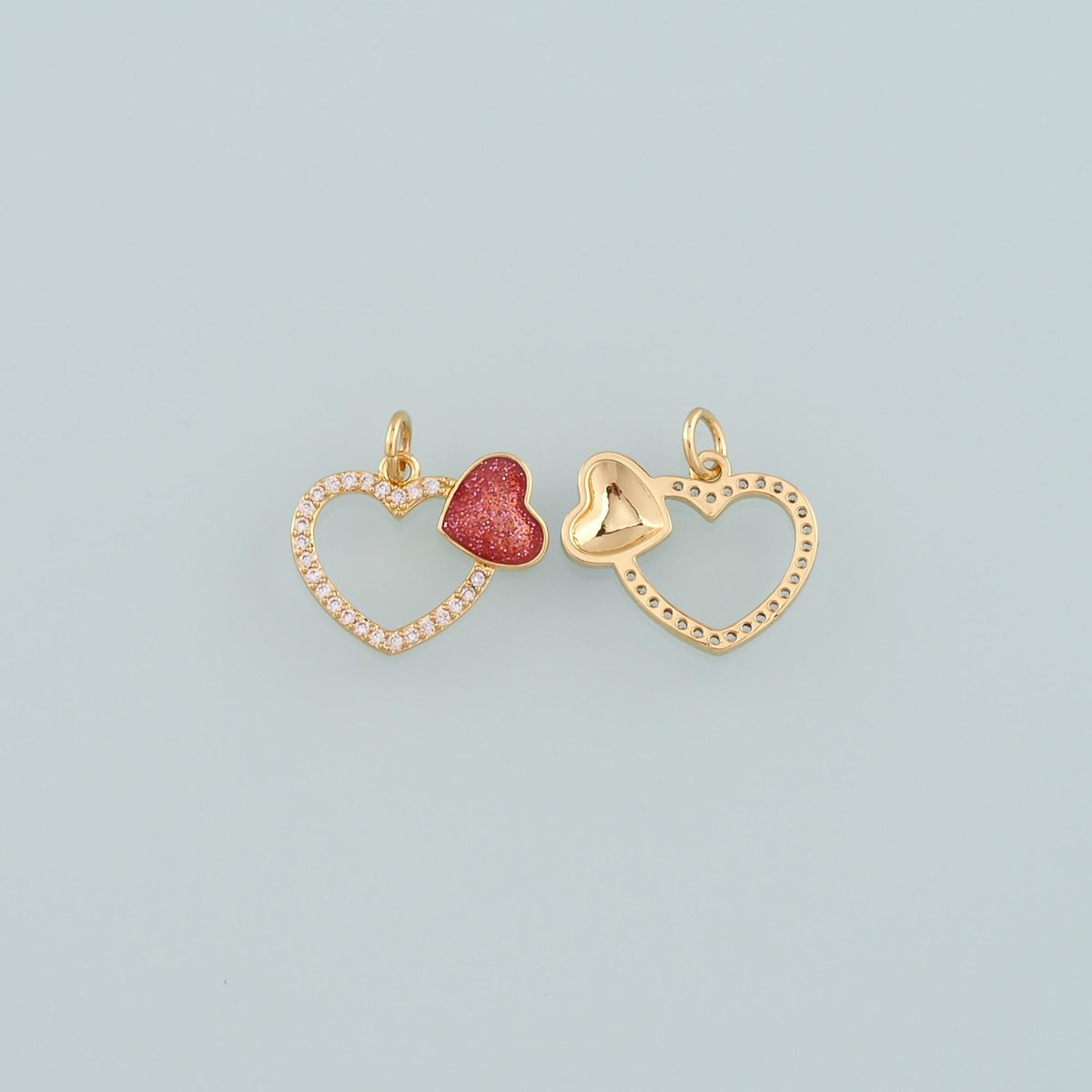 18K Gold Filled Heart Pendant,Enamel Heart Charm Bracelet Necklace for DIY Jewelry Making Supply