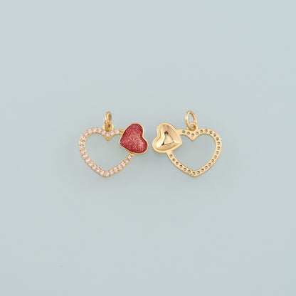 18K Gold Filled Heart Pendant,Enamel Heart Charm Bracelet Necklace for DIY Jewelry Making Supply