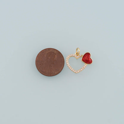 18K Gold Filled Heart Pendant,Enamel Heart Charm Bracelet Necklace for DIY Jewelry Making Supply