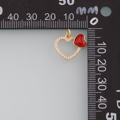 18K Gold Filled Heart Pendant,Enamel Heart Charm Bracelet Necklace for DIY Jewelry Making Supply