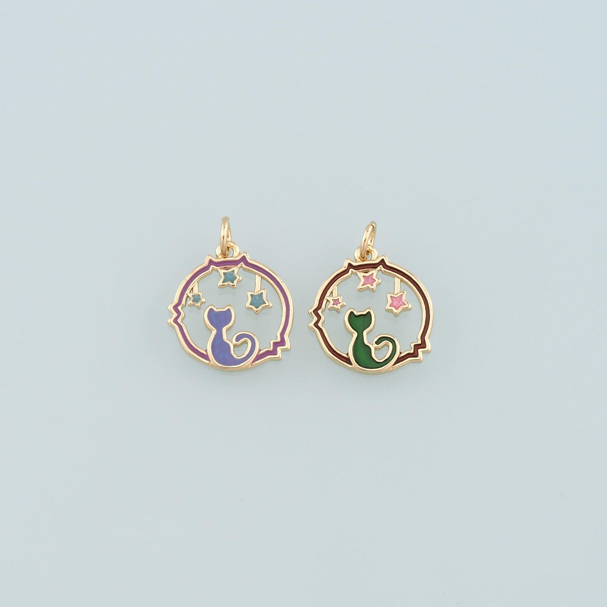 Gold Cat Star Charm,18K Gold Filled Cat Pendant,Enamel Animal Charm Bracelet Necklace for DIY Jewelry Making Supply