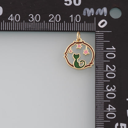Gold Cat Star Charm,18K Gold Filled Cat Pendant,Enamel Animal Charm Bracelet Necklace for DIY Jewelry Making Supply
