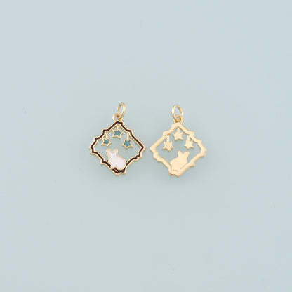 18K Gold Filled Rabbit Pendant,Enamel Animal Charm Bracelet Necklace for DIY Jewelry Making Supply