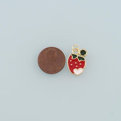 Gold Strawberry Charms,18K Gold Filled Strawberry Pendant,Enamel Fruit Charm Bracelet Necklace for DIY Jewelry Making Supply