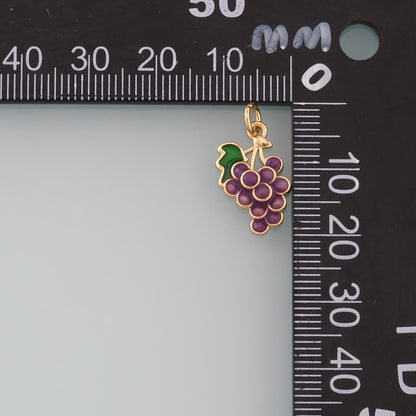 Gold Grape Charms,18K Gold Filled Grape Pendant,Enamel Fruit Charm Bracelet Necklace for DIY Jewelry Making Supply
