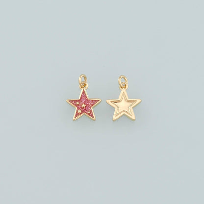 18K Gold Filled Star Pendant,Enamel Celestial Charm Bracelet Necklace for DIY Jewelry Making Supply