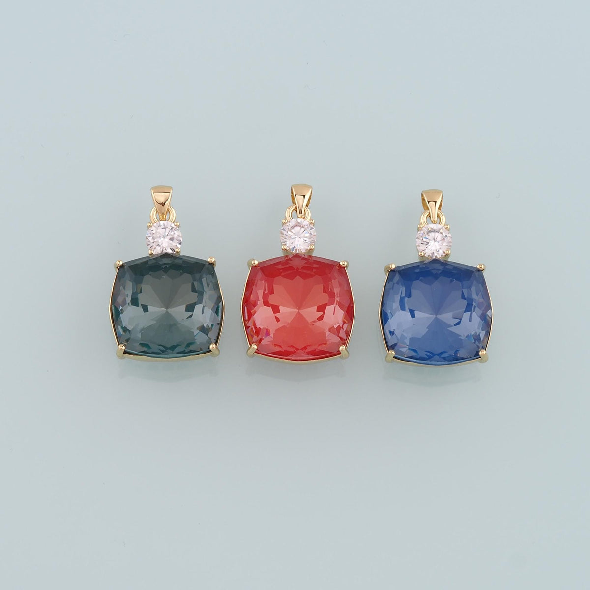 18K Gold Filled Crystal Square Charm Pendant for Jewelry Making