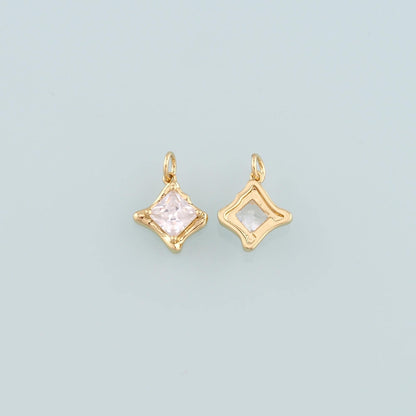 Gold Crystal Charms,18K Gold Filled Rhombus Pendant,Rhombus Crystal Charm Bracelet Necklace for DIY Jewelry Making Supply