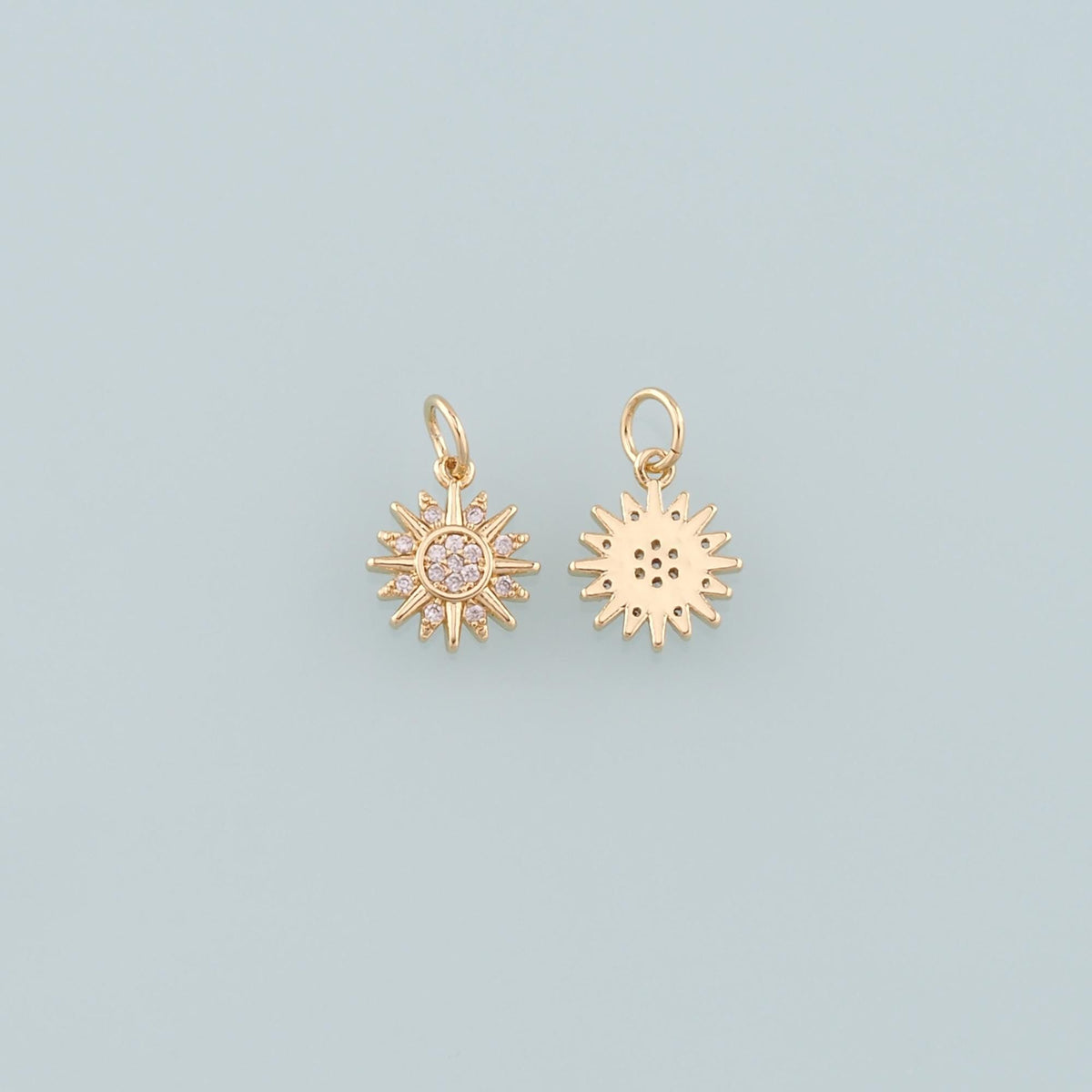 Gold Sun Charms,18K Gold Filled Sun Pendant,CZ Micro Pave Celestial Charm Bracelet Necklace for DIY Jewelry Making Supply