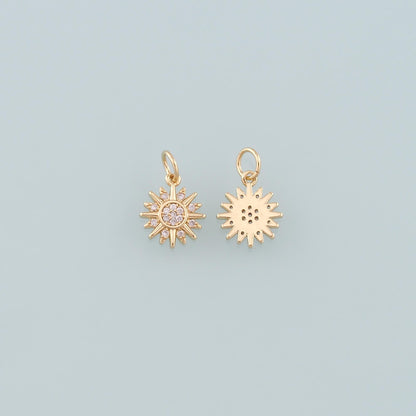 Gold Sun Charms,18K Gold Filled Sun Pendant,CZ Micro Pave Celestial Charm Bracelet Necklace for DIY Jewelry Making Supply