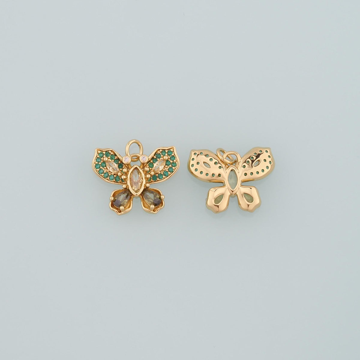 18K Gold Filled Cubic Zirconia Butterfly Charm Pendant for Jewelry Making