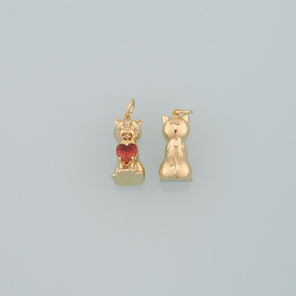 Gold Cat Charms,18K Gold Filled Cat Pendant,Heart Cat Charm Bracelet Necklace for DIY Jewelry Making Supply