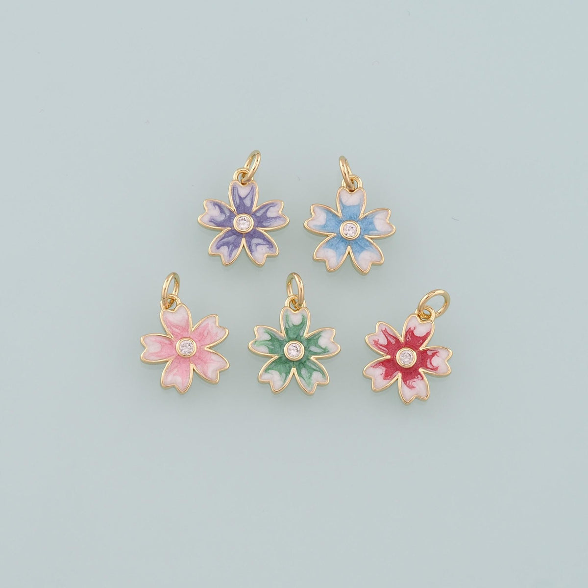 Gold Flower Charms,18K Gold Filled Flower Pendant,Enamel Flower Charm Bracelet Necklace for DIY Jewelry Making Supply