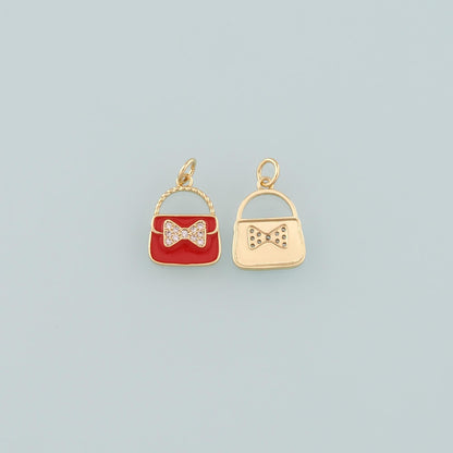 Gold Bag Charms,18K Gold Filled Handbag Pendant,Enamel Handbag Charm Bracelet Necklace for DIY Jewelry Making Supply