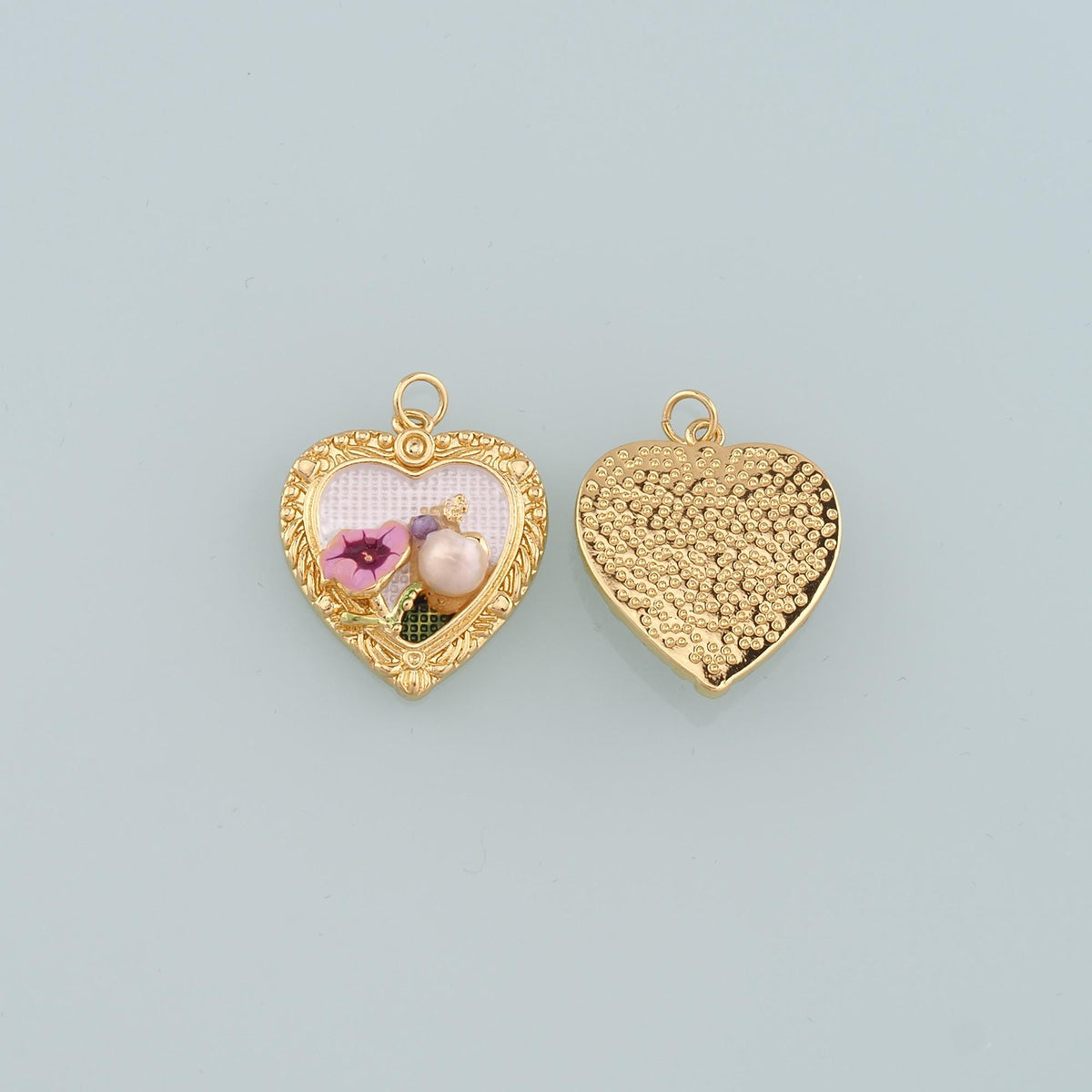 18K Gold Filled Heart Enamel Pearl Charm Pendant for Jewelry Making