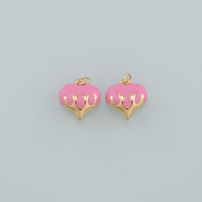 18K Gold Filled Heart Pendant,Enamel Heart Charm Bracelet Necklace for DIY Jewelry Making Supply
