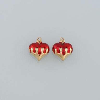 18K Gold Filled Heart Pendant,Enamel Heart Charm Bracelet Necklace for DIY Jewelry Making Supply