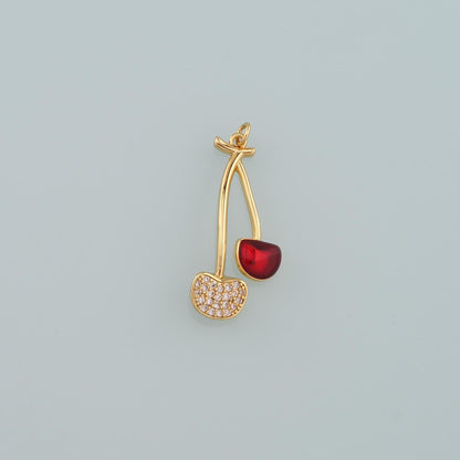 Gold Cherry Charms,18K Gold Filled Cherry Pendant,CZ Micro Pave Fruit Charm Bracelet Necklace for DIY Jewelry Making Supply