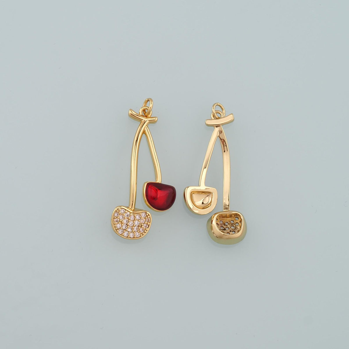 Gold Cherry Charms,18K Gold Filled Cherry Pendant,CZ Micro Pave Fruit Charm Bracelet Necklace for DIY Jewelry Making Supply