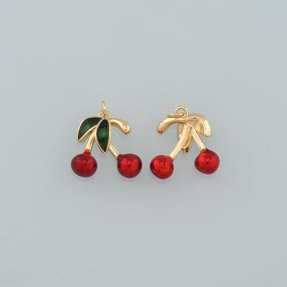 Gold Cherry Charms,18K Gold Filled Cherry Pendant,Enamel Fruit Charm Bracelet Necklace for DIY Jewelry Making Supply