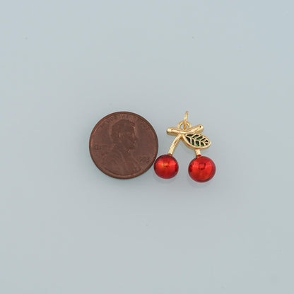 18K Gold Filled Cherry Enamel Charm Pendant for Jewelry Making