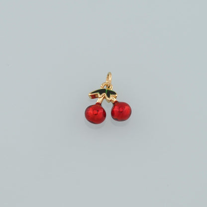 18K Gold Filled Cherry Enamel Charm Pendant for Jewelry Making
