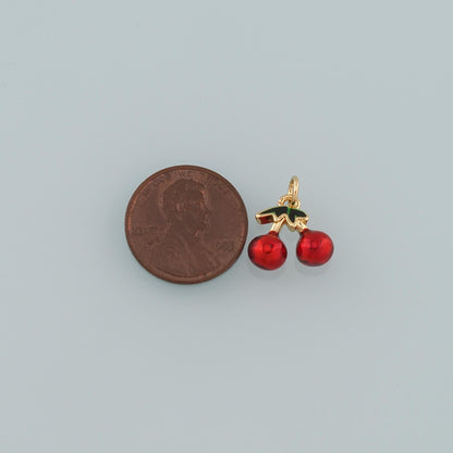 18K Gold Filled Cherry Enamel Charm Pendant for Jewelry Making