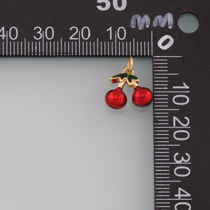 18K Gold Filled Cherry Enamel Charm Pendant for Jewelry Making