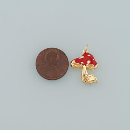 18K Gold Filled Mushroom Pendant,Enamel Mushroom Charm Bracelet Necklace for DIY Jewelry Making Supply