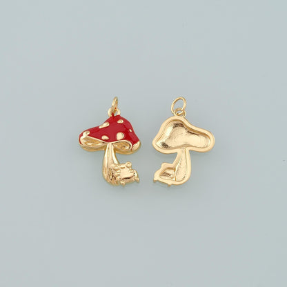 18K Gold Filled Mushroom Pendant,Enamel Mushroom Charm Bracelet Necklace for DIY Jewelry Making Supply